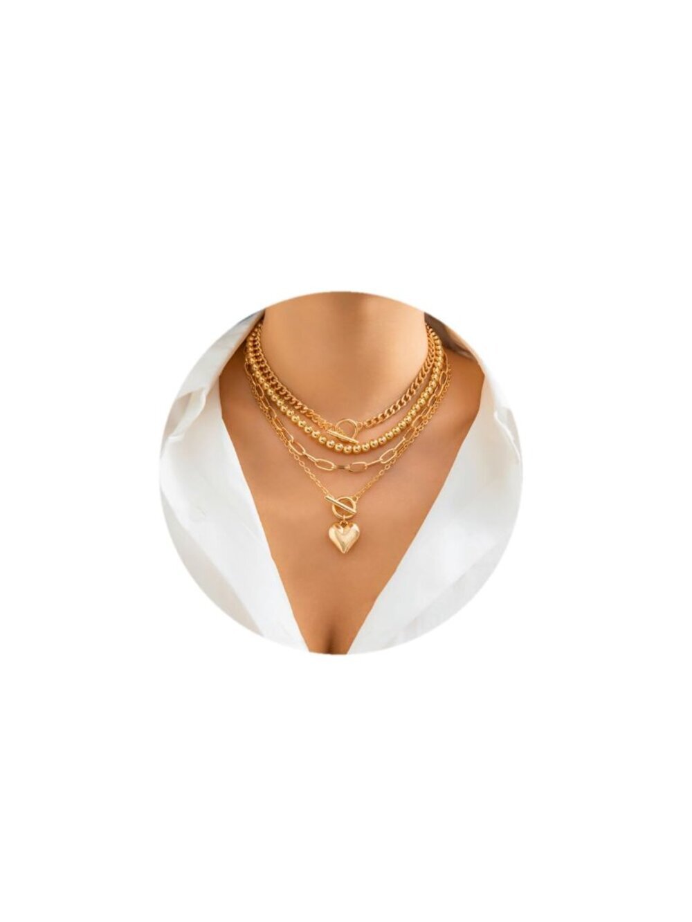 🆕 4pcs Gold Layered Necklace for Women Non Tarnish Chunky Gold Necklace Retro
